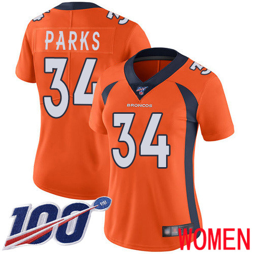 Women Denver Broncos 34 Will Parks Orange Team Color Vapor Untouchable Limited Player 100th Season Football NFL Jersey